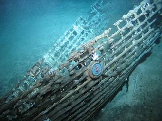 One of ship's boats lying on seabed in decayed state